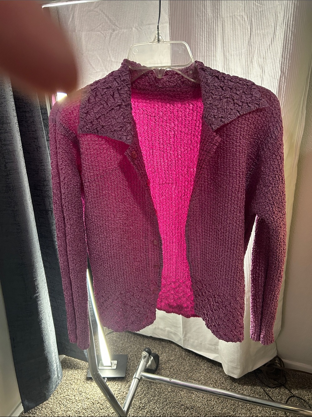 Womens Open Front Textured Cardigan Sweater - Purple